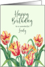 For Her on Birthday Watercolor Yellow Parrot Tulips Painting card