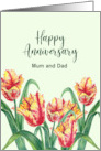 For Mum and Dad on Anniversary Watercolor Yellow Tulips Painting card