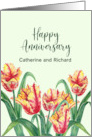 Customize Any Name on Anniversary Watercolor Yellow Tulips Painting card