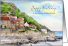 For Best Friend on Birthday Runswick Bay Watercolor Landscape Painting card