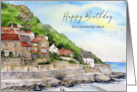 For Mum on Birthday Runswick Bay Watercolor Landscape Painting card