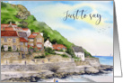 Just to Say I Miss You Runswick Bay Watercolor Landscape Painting card