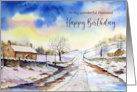 For Husband on Birthday Wintery Lane Watercolour Landscape Painting card