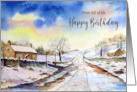 From All of Us on Birthday Wintery Lane Watercolor Landscape Painting card