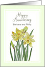 For Barbara and Philip Anniversary Custom Watercolor Daffodil Painting card