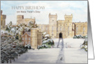 Happy Birthday on New Year’s Day Windsor Castle England Painting card