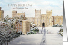 Happy Birthday on Christmas Eve Windsor Castle England Painting card