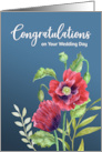General Congratulations on Wedding Day Red Poppies Watercolor Painting card