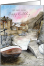 From Across the Miles on Birthday Staithes England Watercolor Painting card