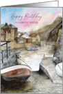 For Godmother on Birthday Staithes England Watercolor Painting card
