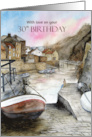 For 30th Birthday Staithes Yorkshire England Coast Watercolor Painting card