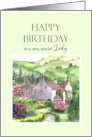 For Her on Birthday Rydal Mount Garden England Watercolor Painting card