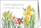 For Best Friend on Birthday Spring Flowers Watercolor Illustration card