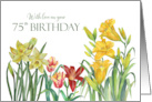 For 75th Birthday Spring Flowers Watercolor Floral Illustration card