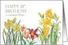 For Cousin on 18th Birthday Spring Flowers Watercolor Painting card