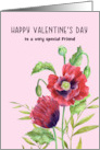 For Friend on Valentines Day Red Poppies Watercolor Flower Painting card