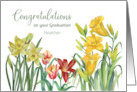 For Heather on Graduation Custom Spring Flowers Watercolor Painting card