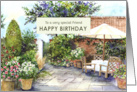 For Friend on Birthday Terrace of Manor House Garden Watercolor card