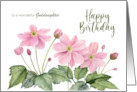 For Goddaughter on Birthday Pink Japanese Anemone Watercolor Painting card