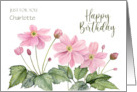 For Charlotte on Birthday Pink Japanese Anemone Watercolor Painting card