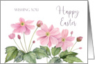 General Happy Easter Watercolor Pink Japanese Anemone Illustration card