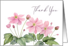 General Thank You Watercolor Pink Japanese Anemone Illustration card