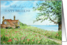 From Both of Us on Birthday Poppy Field Landscape Watercolor Painting card
