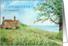 For Him on Birthday Poppy Field Landscape Watercolor Painting card