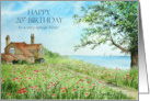 For Sister on 20th Birthday Poppy Field Custom Landscape Watercolor card