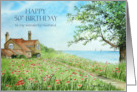 For Husband on 50th Birthday Custom Poppy Field Seaside Watercolor card