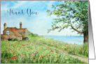 General Thank You Poppy Field Seaside Cottage Watercolor Landscape card