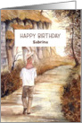 For Sabrina on Birthday Custom Autumn Trail Woodland Landscape Scenery card