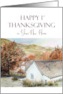 Happy 1st Thanksgiving in New Home Buttermere Village Autumn Scene card