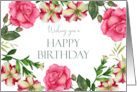 General Happy Birthday Petunia Rose Floral Wreath Illustration card