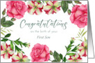 Congratulations on Birth of First Son Custom Petunia Rose Wreath card