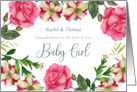 For Rachel and Thomas on New Baby Girl Custom Petunia Rose Wreath card