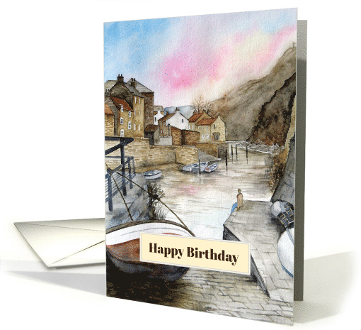 Birthday General Fine Art Landscape Staithes England Watercolor card