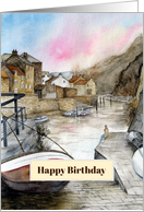 Birthday General Fine Art Landscape Staithes England Watercolor card