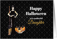 For Daughter on Halloween Lady Witch with Broom and Pumpkins card