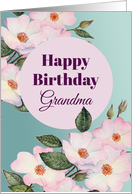 For Grandma on Birthday Watercolor Pink Roses Floral Illustration card