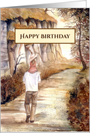 General Birthday Watercolor Painting Autumn Trail by Farida Greenfield card