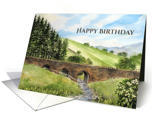 General Birthday Fine Art Scawgill Bridge in Cumbria Watercolor card
