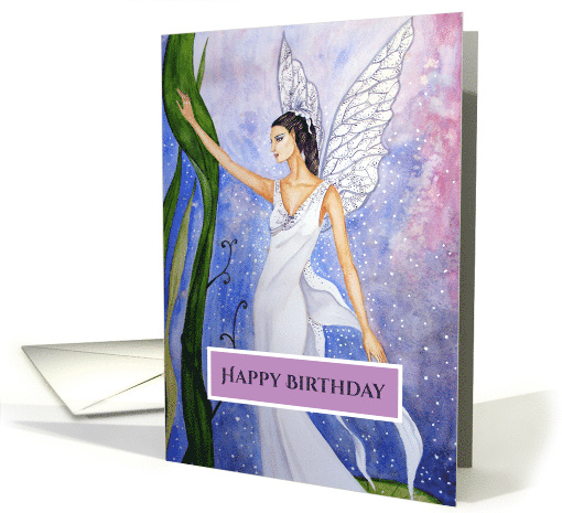 General Birthday Fine Art Lotus Fairy Watercolor Painting card