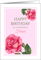 For Fiance on Birthday Watercolor Pink Rose Botanical Illustration card