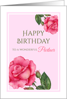 For Partner on Birthday Watercolor Pink Rose Floral Illustration card