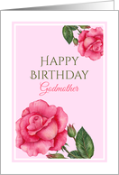 For Godmother on Birthday Watercolor Pink Rose Floral Illustration card