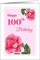 General 100th Birthday Watercolor Pink Rose Floral Illustration card