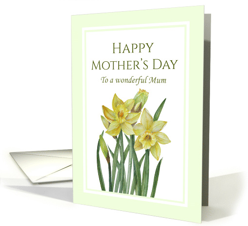 For Mum on Mother's Day Watercolor Yellow Daffodils Illustration card