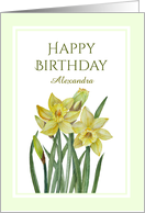 Happy Birthday Custom Name Watercolor Yellow Daffodils Illustration card