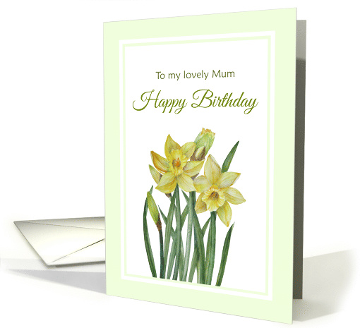 For Mum on Birthday Watercolor Yellow Daffodils Illustration card